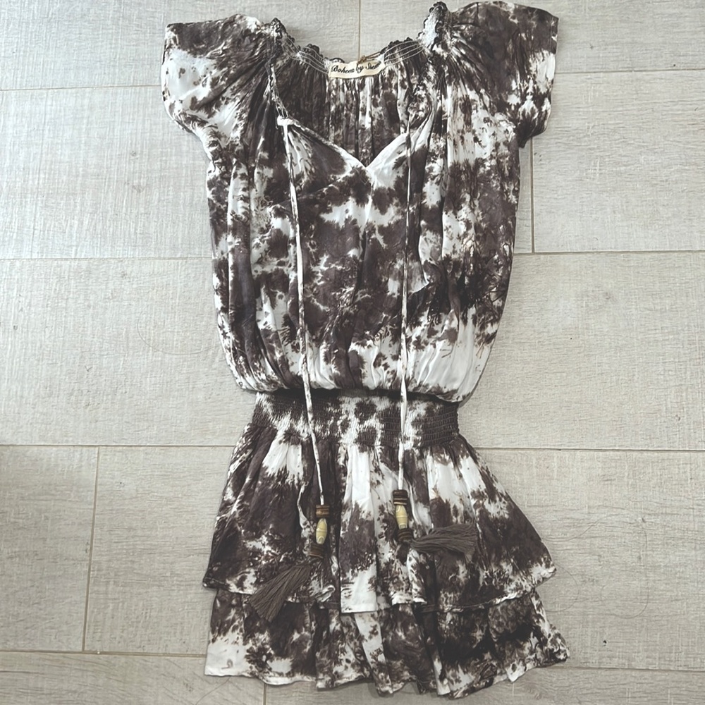 Tie dye mini dress with waist band